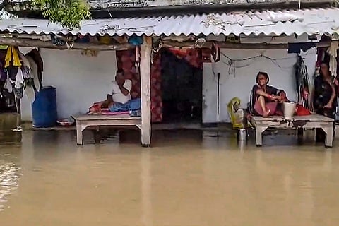 Flooded house after rains in Gonda